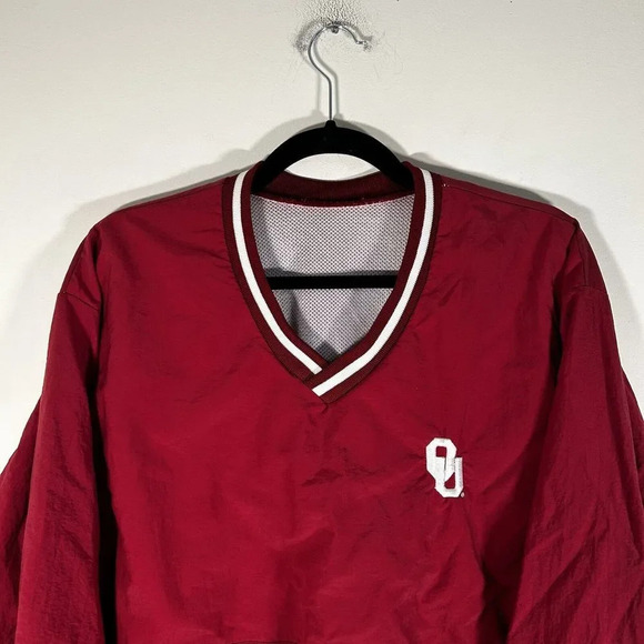 Vintage Oklahoma Sooners Sweater XL Red Windbreaker Mesh Lining Pullover - Picture 2 of 9